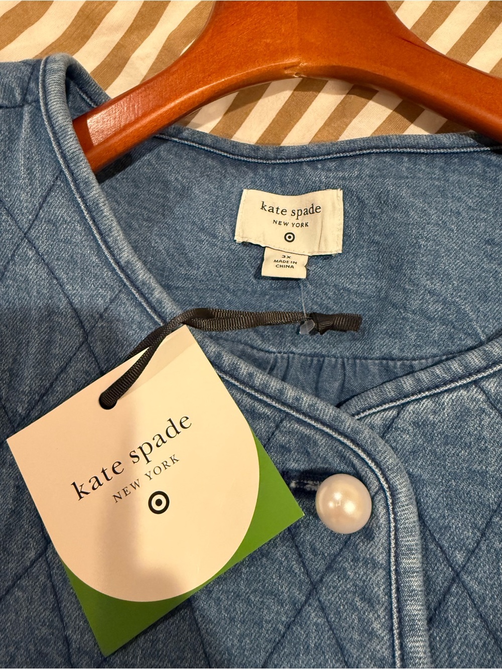kate spade Quilted Denim Crop Jacket in Medium Blue - Picture 3 of 3